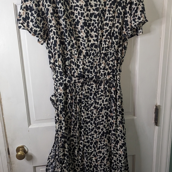 Rachel Roy Faux Wrap Dress Cream Black Leopard Animal Print Plus Size 3X $129.00 - Picture 6 of 11